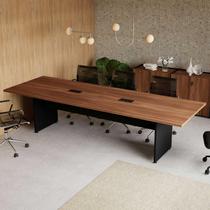 Mesa Reunião Escritório 3,00m x 1,10m 08 Pessoas com 2 Caixas para Tomadas e Tampo Bipartido 100% MDF F5 Office