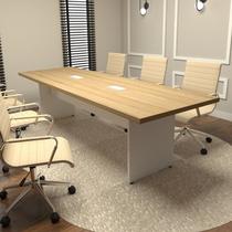 Mesa Reunião Escritório 8 Lugares 2,70m X 0,90m com 2 Caixas de Tomadas e Pés Painel Corporate F5