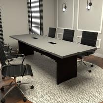 Mesa Reunião Escritório 8 Lugares 2,70m X 0,90m com 2 Caixas de Tomadas e Pés Painel Corporate F5