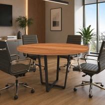 Mesa Reunião Escritório Redonda Industrial 110cm em MDF com Pés em Metal Industrial Executive Mesa Reunião Escritório Redonda Industrial 110cm em MDF com Pés em Metal Industrial Executive