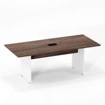 Mesa Reunião Power Box Pé Painel P25 Pandin 2,6 M Walnut e Branco