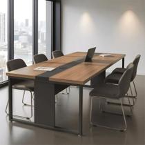 Mesa Reunião Retangular 240cm Com Passa Fio 6 Lugares Noce Mesa Reunião Retangular 240cm Com Passa Fio 6 Lugares Noce
