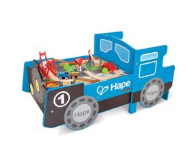 Mesa Ride-on Train em forma de madeira, azul, dobrável, tamanho pequeno - Hape