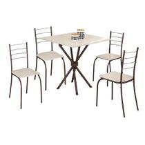 Mesa Rio Tampo Granito 100x60cm com 4 Cadeiras Teixeira Marrom Off White Mesa Rio Tampo Granito 100x60cm com 4 Cadeiras Teixeira Marrom Off White