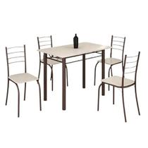 Mesa Rio Tampo Granito Off White 100x60cm com 4 Cadeiras Tubular Marrom Teixeira Cor Marrom