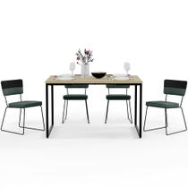 Mesa Rivera Nature Com 4 Cadeiras Allana F01 Faixa Material Sintético Preto Linho Verde Musgo - Lyam Decor