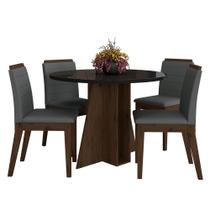 Mesa Rodonda Com Vidro 4 Cadeiras Bélgica Imbuia/preto/cinza - M.a Mesa Rodonda Com Vidro 4 Cadeiras Bélgica Imbuia/preto/cinza - M.a