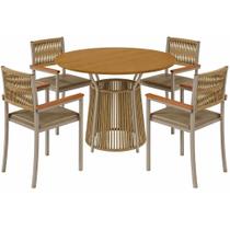 Mesa Roma Redonda 120cm com 4 Cadeiras Viena em Corda Náutica Paonanda Cor Cinamomo Dourado com Tecido Bege Galaxy Sépia Mesa Roma Redonda 120cm com 4 Cadeiras Viena em Corda Náutica Paonanda Cor Cinamomo Dourado com Tecido Bege Galaxy Sépia