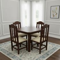 Mesa Rústica de Madeira Maciça com 4 Cadeiras Estofadas