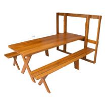 Mesa Rústica Dobrável de Parede Churrasco 2m 2 Bancos Madeira Maciça Angelim