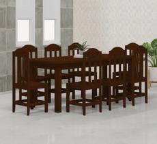 Mesa Safira Em Madeira Maciça 200x88 Com 8 Cadeiras Castanho