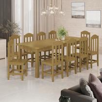 Mesa Safira Em Madeira Maciça 220x88 Com 10 Cadeiras Nogueira