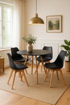 Mesa Sala De Jantar 120cm Redonda Eiffel MDF Preto e 4 Cadeiras Leda Preta