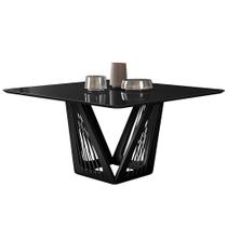 Mesa Sala de Jantar 4 Lugares 150cm Tampo Quadrado de Vidro Giaguaro Preto/Ébano G13 - Gran Belo
