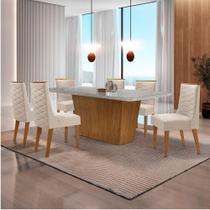 Mesa Sala De Jantar Aida 180cm E 6 Cadeiras Safira Moderna Veludo Creme/off White/imbuia