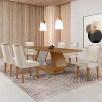 Mesa Sala De Jantar Alvorada 180cm E 6 Cadeiras Liz Moderna Veludo Creme Off White Imbuia