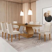 Mesa Sala De Jantar Alvorada 180cm E 6 Cadeiras Liz Moderna Veludo Creme/off White/imbuia Mesa Sala De Jantar Alvorada 180cm E 6 Cadeiras Liz Moderna Veludo Creme/off White/imbuia