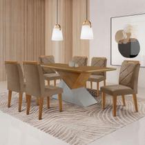 Mesa Sala De Jantar Aster 180cm E 6 Cadeiras Melissa Moderna Veludo Capuccino Off White Imbuia