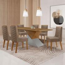 Mesa Sala De Jantar Aster 180cm E 6 Cadeiras Safira Moderna Veludo Capuccino Off White Imbuia