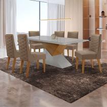 Mesa Sala De Jantar Aster 180cm E 6 Cadeiras Safira Moderna Veludo Capuccino Off White Imbuia