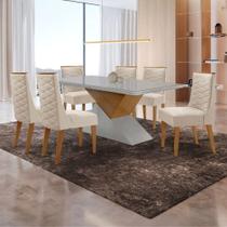 Mesa Sala De Jantar Aster 180cm E 6 Cadeiras Safira Moderna Veludo Creme/off White/imbuia