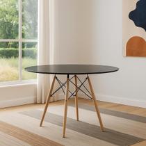 Mesa Sala De Jantar Cozinha Eiffel Eames 120cm Redonda MDF Preta Moderna