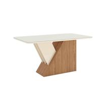 Mesa Sala de Jantar Epic 1600mm Canto Arredond com Vidro Nature/Off White - Henn