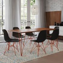 Mesa Sala de Jantar Industrial Clips Amêndoa 135x75 6 Cadeiras Eiffel Pretas de Ferro Cobre