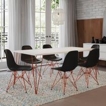 Mesa Sala de Jantar Industrial Clips Branca 135x75 6 Cadeiras Eiffel Pretas de Ferro Cobre Mesa Sala de Jantar Industrial Clips Branca 135x75 6 Cadeiras Eiffel Pretas de Ferro Cobre