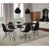 Mesa Sala de Jantar Industrial Clips Preta 135x75 com 6 Cadeiras Eiffel Pretas de Ferro Preto - CASA PRIME
