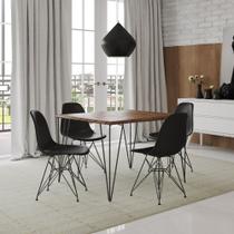 Mesa Sala de Jantar Industrial Clips Quadrada Amêndoa 90 com 4 Cadeiras Eiffel Brancas de Ferro Pret