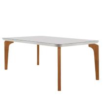 Mesa Sala De Jantar Liz 180cm Em Mdf E Vidro Com Canto Copo Off White/ Imbuia/ Serig. Off