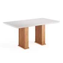 Mesa Sala De Jantar Tampo Com Vidro Mond 1,60m Madeirado/off White Viero