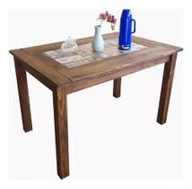 Mesa Sala Jantar 120cm Madeira Pinus Tampo Cerâmica Resistente Design Moderno Qualidade Durável