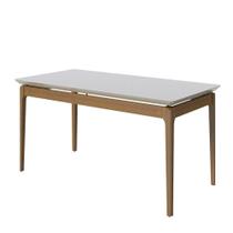 Mesa Sala Jantar Wind Retangular Madeira Maciça Nature/Mel 1,40x0,90 MT Tampo Vidro Laqueado Off White