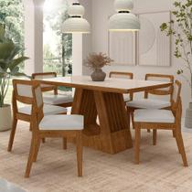 Mesa Santiago Com 6 Cadeiras Sextavada Freijó/off/material sintético Branco - M.a