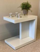 Mesa Sofá Lateral Vidro Branco Luxo