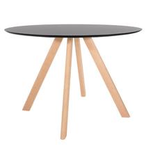 Mesa Square - Base Madeira Clara - Tampo Redondo Preto Fosco 150cm