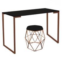 Mesa Stan Industrial Escritório e Home Office com Puff Luna material sintético Preto Bronze Tampo Preto - Ahz Móveis