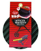Mesa Steak Weight, churrasqueira artesanal revestida de ferro fundido de 18 cm com alça de madeira