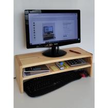 Mesa Suporte Monitor Tv Notebook Com Prateleira Madeira