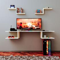 Mesa Suspensa em MDF Branco 70cm com Nichos Multiuso Home Office Computador Notebook TV Som Mesa Suspensa em MDF Branco 70cm com Nichos Multiuso Home Office Computador Notebook TV Som