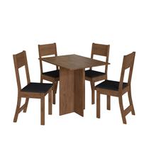 Mesa Talita Com 4 Cadeiras Noce Com Assento Preto - Indekes Mesa Talita Com 4 Cadeiras Noce Com Assento Preto - Indekes