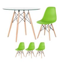 Mesa Tampo De Vidro + 3 Cadeiras Eiffel Dsw Verde Claro