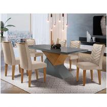Mesa Tampo Mdf E Vidro 6 Cadeiras Creme/Grafite/Imbuia