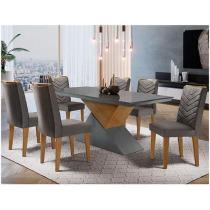 Mesa Tampo Mdf E Vidro 6 Cadeiras Liz Moderna Grafite Imbuia