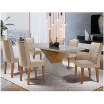 Mesa Tampo Mdf E Vidro Com 6 Cadeiras Creme/Off White/Imbuia