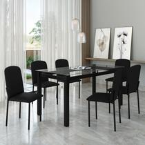 Mesa Tokio 160cm x 80cm Tampo de Vidro com 6 Cadeiras Classic Preto
