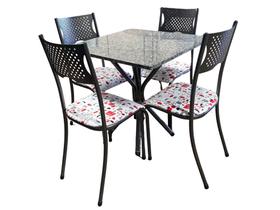 Mesa Tubular Julia 4 cadeiras Prata Com Tampo Granito Ocre 0,70x0,70m Tubulares Vitoria