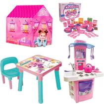 Mesa Unicórnio Infantil Didática + Casinha e Chá e Cozinha Mesa Unicórnio Infantil Didática + Casinha e Chá e Cozinha